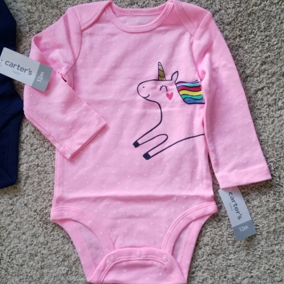 Carter's baby girl collectible bodysuits bundle, 12 months, Blue/ Pink - Picture 3 of 5